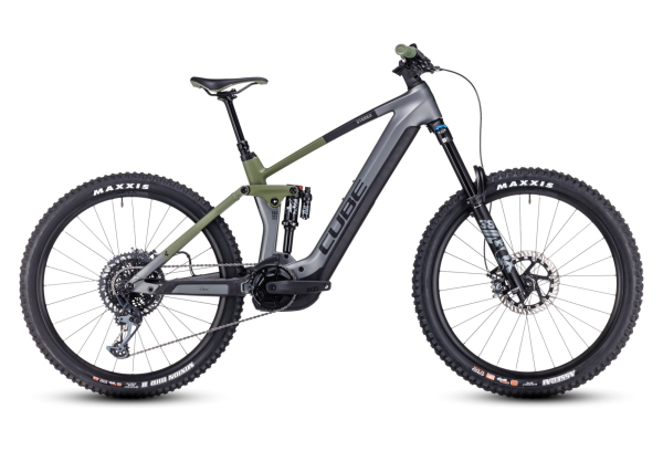 VTT ÉLECTRIQUE TOUT-SUSPENDU CUBE STEREO HYBRID 160 HPC TM 750 27.5 SRAM GX EAGLE 12V 750 WH 27.5'' GRIS FLASH VERT OLIVE 2023